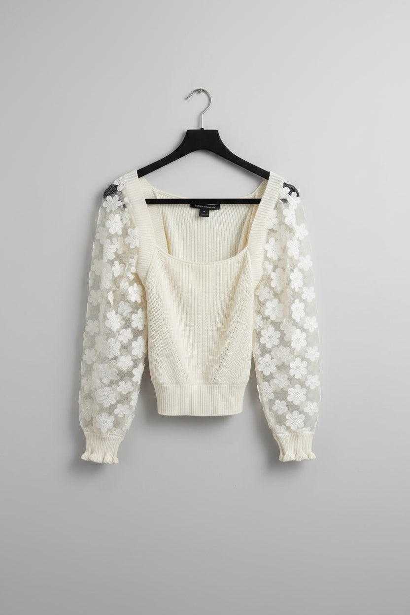 French Connection Shirt M Cream/Off-white Floral sleeves