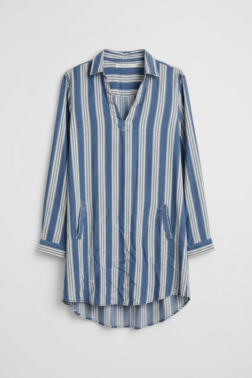 Standard Grace Beach shirt dress L Blue and White