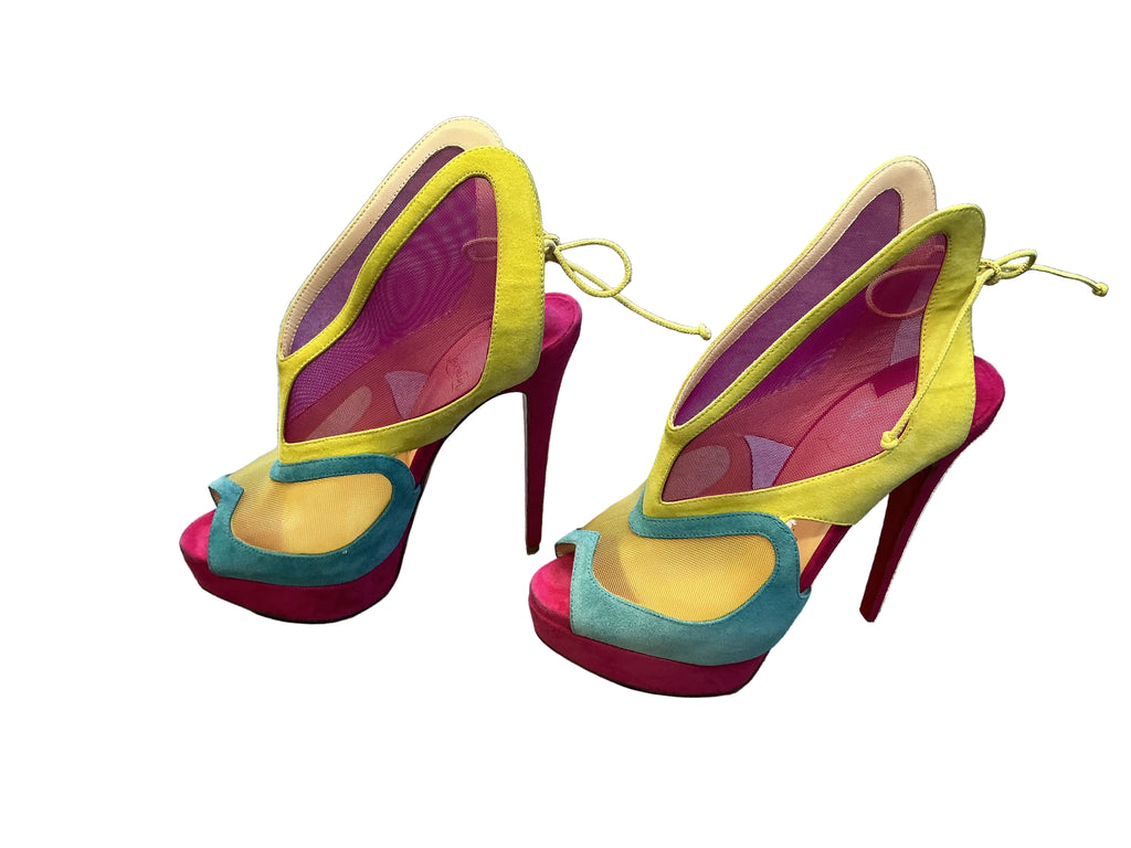 Christian Louboutin Farfamesh Shoes 7 Multicolor (Pink, Yellow, Blue, Beige)
